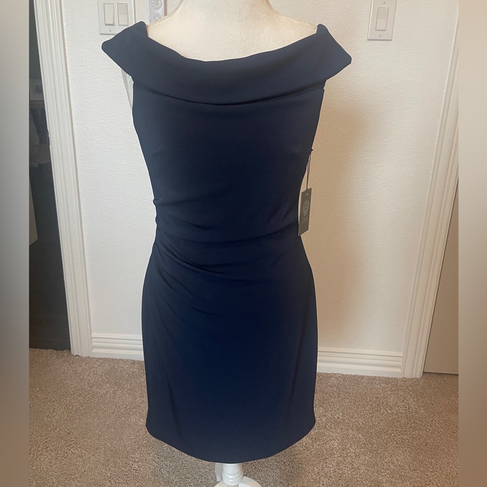 Vince Camuto Off the Shoulder Sheath Crepe Dress